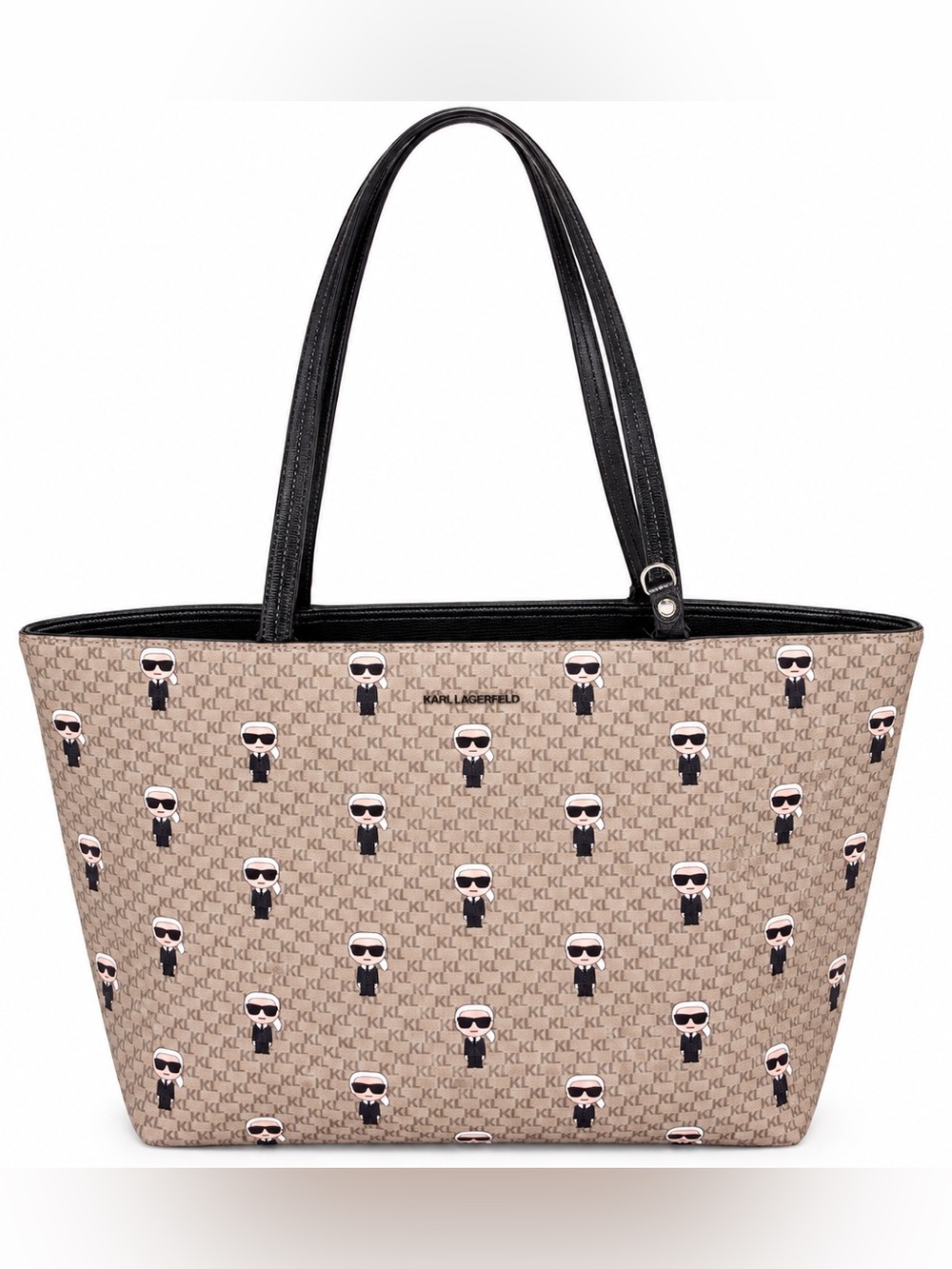 Karl Lagerfeld Beige Logo-Print Tote with Black Handles